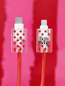 Betty Boop x SHEIN Cartoon Pattern Data Cable Protective Case, Suitable For IPhone Charger, Cute Cheese Pattern, 3-Piece Mobile Phone Data Cable Protective Case, Charger Protective Case (Excluding Data Cable) - Clear - View 7