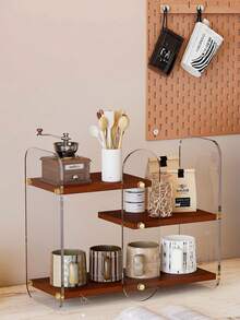 Storage Rack, Cosmetic Acrylic Storage Box, Dressing Table Desktop, Double-Layered Skincare Product, Perfume Display Stand, Display Rack. - walnut - View 7