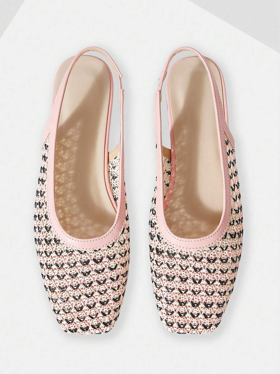 Mnmlis Women's New Fashion Woven Hollow Slip-On Flat Square Toe Loafers - Pink apricot - View 1