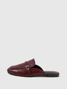Sleekvia 女款 PU 素色扣飾辦公購物外出通勤休閒一腳蹬穆勒鞋 - 暗紅 - 查看 6