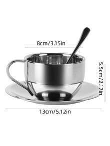 1pc Stainless Steel Coffee Cup Set With Cup, Saucer And Spoon, Modern Metal Tea Cup For Home Office - Multicolor - View 6