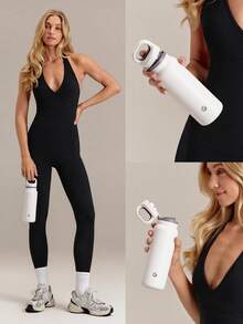 GLOWMODE 20oz Stainless Steel Tumbler With Press-To-Open Lid Gym Workout Fitness Hiking Outdoor Daily Active - White - View 6