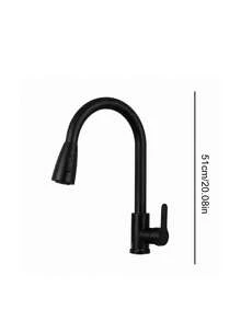 1 vòi bếp rút hiện đại 1 lỗ, tay gạt đơn, vòi cao cung bằng thép không gỉ, mạ niken, xoay 360°, điều khiển dòng chảy 2 mức, dùng cho bếp gia đình, phòng ăn, phòng tắm, xe RV, chậu rửa, rửa xe - màu đen - Xem 3
