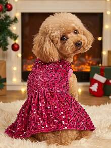 PETSIN Fuchsia Sequin Princess Dress Pet Clothes, For Cats And Dogs, Christmas Party Attire - Rose Red - View 3