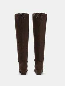 CUCCOO CURVES Tall Pleated Trouser Boots, Low-Heeled Knee-High Boots - Coffee Brown - View 6