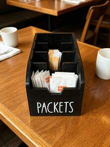 1pc Wooden Grid Storage Organizer Box, Multi-Compartment Countertop Holder For Tea Bags Coffee Pods Spices, Black/Brown Kitchen Pantry Decor - Black - View 6