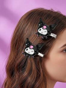 HELLO KITTY AND FRIENDS | Joivida 2入蝴蝶結貓頭樹脂髮夾，鋅合金鱷魚夾，女款側瀏海夾，甜美少女風髮飾髮夾，適合日常配戴與派對 - 黑色庫洛米 - 查看 1
