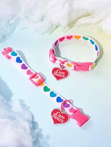 SHEIN X Care Bears Cartoon Bear & Heart Printed Pet Harness Leash 4Pcs Set, Adjustable Vest Harness, Leash, Collar & Poop Bag Pouch, Walking Gear For Dogs & Cats, Multiple Sizes Available - Multicolor - View 3