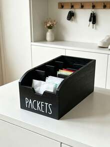 1pc Wooden Grid Storage Organizer Box, Multi-Compartment Countertop Holder For Tea Bags Coffee Pods Spices, Black/Brown Kitchen Pantry Decor - Black - View 7