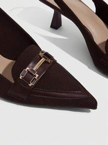 CUCCOO SZL Premium Brown Cloth Metal Buckle Pointed Toe Thin Heel Empty Shoes Commuting Versatile - Brown - View 5