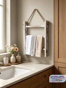 1PC 3 Tier Solid Wood Vintage Rustic Ladder Shelf Towel Rack Display Stand For Bathroom Living Room Store Home Decor Freestanding Storage Organizer - do old color - View 1