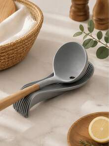 Haus Hana 1Pc/2Pcs Curved Spoon Rest Pad, Soft Thick Silicone Material, Striped Embossed Surface Texture, Heat-Resistant Anti-Slip Design With Liquid Drainage, Keeps Kitchen Counter Tidy, Placed Beside Stoves, For Home Cooks Daily Cooking And Food Prep Use - Multicolor - View 3