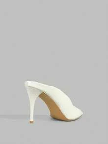Ontre White Patent Leather Pointed Thin Heel Mule Shoes Women, Commuting Versatile Low Vamp High Heels, Sandals For Banquets And Weddings Summer - White - View 3