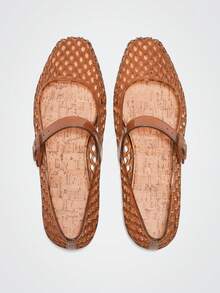 Maija Sepatu Pantai/Liburan Wanita Ujung Bulat dengan Hiasan Kristal - Coffee Brown - View 5