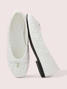 CUCCOO DOLLMOD White Rhombus Quilted Leather Small Bow Star Pendant Round Head Flat Bottom Ballet Single Shoes Gentle Commute Travel Daily Wear - White - View 1