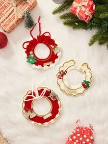 PETSIN 1pc Cat And Dog Universal Christmas Scarf, Hand Crocheted Flower Wreath Pet Bib, Available In Multiple Colors, Suitable For Cats And Small Dogs, Used For Christmas Parties, Holiday Photography, And Holiday Decoration - Multicolor - View 1