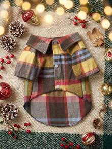 PETSIN 1pc Christmas Pet Plaid Fleece Patchwork Shirt, Warm For Autumn/Winter - Multicolor - View 2