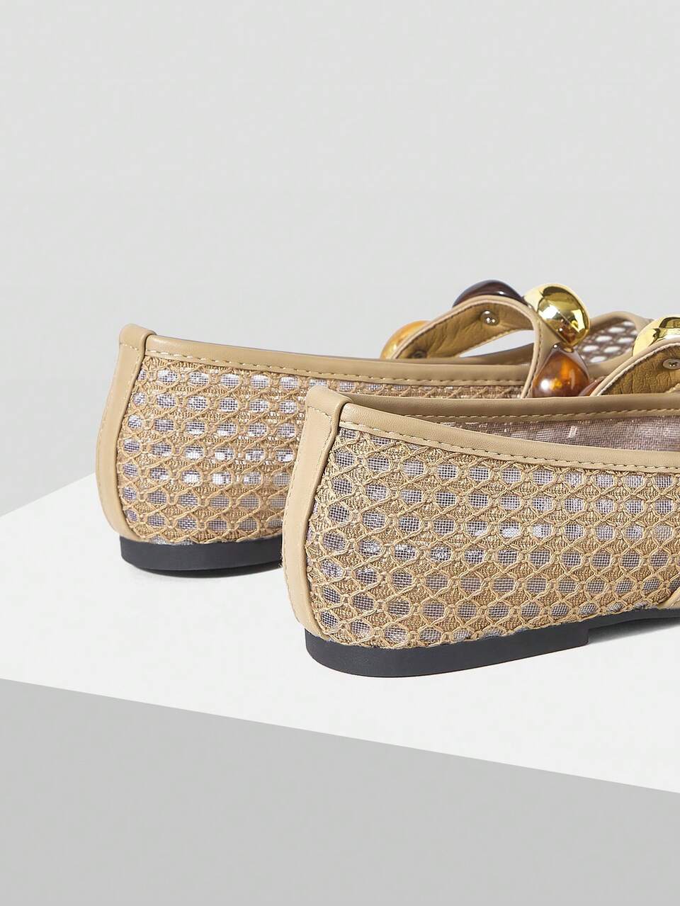 MOTF KHAKI MESH KNIT MARY JANE WOMEN'S SHOES, ROUND TOE SOFT SOLE DAILY COMMUTE FLAT SHOES FALL SHOES