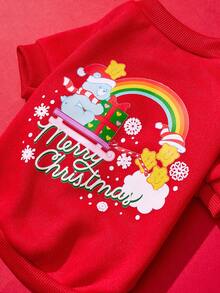 Care Bears X PETSIN 1件可愛小熊穿紅白圍巾拿禮物雪花聖誕字母印花寵物紅色柔軟舒適保暖寵物衣服 - 彩色 - 查看 3