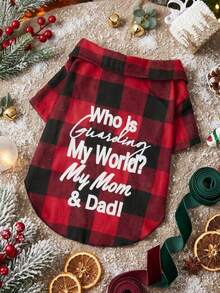 PETSIN 1pc Christmas Red & Black Plaid Print Pet Shirt - Multicolor - View 2