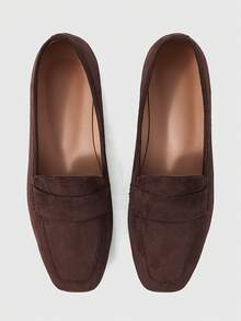 Sleekvia Sepatu flat wanita model baru, bahan suede imitasi, ujung persegi, desain tali, sederhana dan modis, kasual dan serbaguna. - Beludru Kopi - View 5