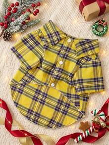 PETSIN 1pc Pet Plaid Shirt In Yellow, Suitable For Pet Daily Wear - Multicolor - View 5