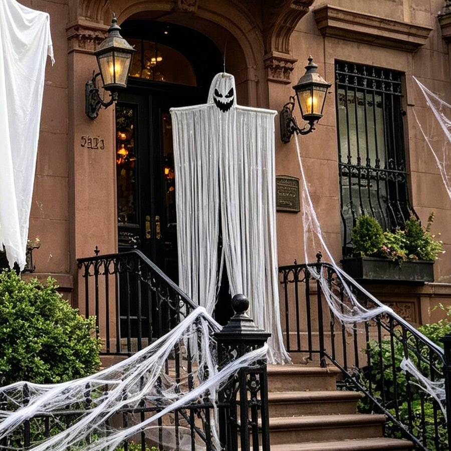1 PC Halloween Decor Prop DIY Tassel Large Ghost Hanging Ornament, Ghost House Yard Atmosphere Decoration, Ghost Face Hanging Ghost Pendant - Ghost - View 1