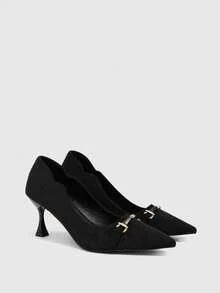 CUCCOO BIZCHIC Women's Shoes Metal Buckle Detail Pointed Toe Stiletto Lightweight Commute Black High Heel Pumps Daily Date Commute Fall Shoes - Black - View 1