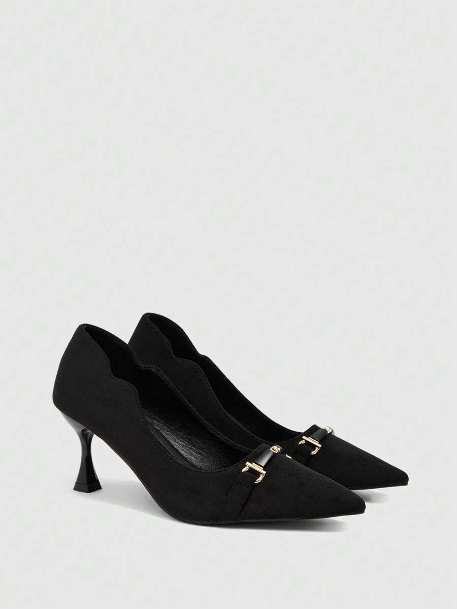 CUCCOO BIZCHIC Women's Shoes Metal Buckle Detail Pointed Toe Stiletto Lightweight Commute Black High Heel Pumps Daily Date Commute Fall Shoes - Black - View 1