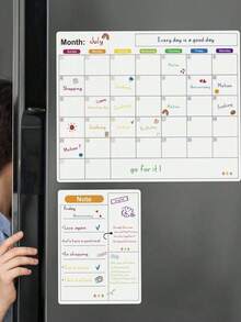 JANCHN Magnetic Dry Wiping Calendar Refrigerator Whiteboard Wall Can Write Magnetic Kitchen Monthly Family Plan Memo Plan Menu Task List Notebook Shopping School Schedule Hanging Date - Multicolor - View 2