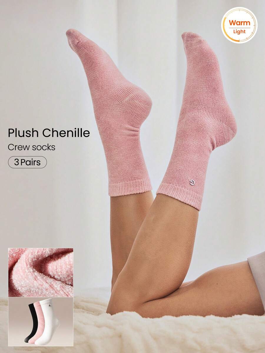 GLOWMODE 3 Pasang Kaos Kaki Kru Chenille Nyaman untuk Sehari-hari dengan Kain Lembut dan Hangat & Bordir Logo G untuk Olahraga, Latihan, dan Pemakaian Sehari-hari di Rumah - MultiWarna - View 1
