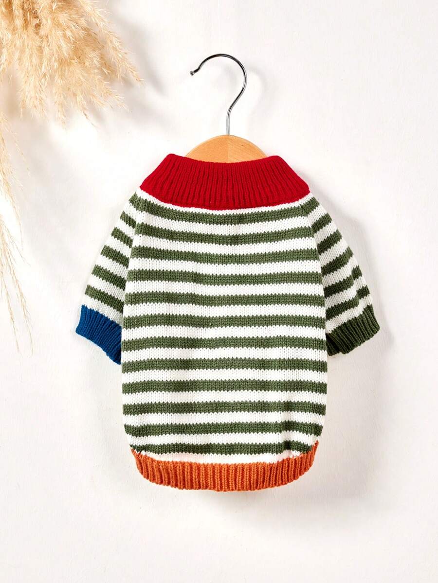 PETSIN 1 Piece Retro Style Color Stripe Pet Knitted Sweater, Simple And Comfortable Cat And Dog Clothing, Casual And Warm Daily Wear Top - mixed color - View 1