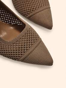 CUCCOO BASICS Flying Woven Mesh Hollow Breathable Pointed Thin Heel Versatile Simple Commute Empty High Heels - Apricot - View 5