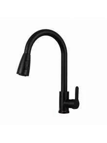 1 vòi bếp rút hiện đại 1 lỗ, tay gạt đơn, vòi cao cung bằng thép không gỉ, mạ niken, xoay 360°, điều khiển dòng chảy 2 mức, dùng cho bếp gia đình, phòng ăn, phòng tắm, xe RV, chậu rửa, rửa xe - màu đen - Xem 10