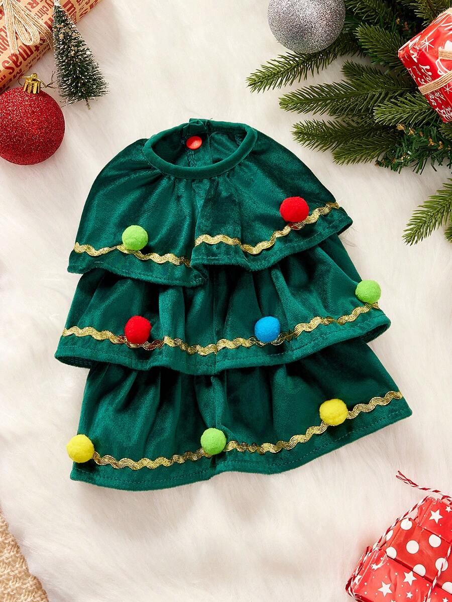 PETSIN 1pc Pet Clothing, Green Christmas Tree Dog Transformation Outfit, Multi-Layer Ruffled Skirt Cute Style Dress, Cat And Dog Universal Clothing, Suitable For Small Dogs To Wear At Holiday Parties, Christmas Photos, And Various Holiday Occasions - Green - View 1