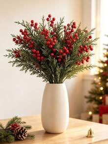 Cirelle 3/5pcs Artificial Christmas Red Berry Stems & Pine Needles | Faux Winter Berry Pine Picks For Holiday Home Decor, Vase Filler & Christmas Tree Decor - Multicolor - View 5