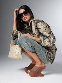 SHEIN Solezae Women Minimalist Metal Decor Straps Chunky Wedge Heeled Shoes - Camel - View 4