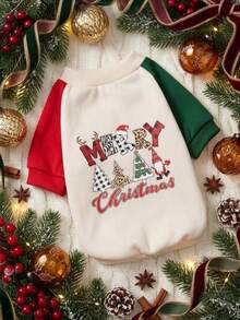 PETSIN 1pc Christmas Red & Green Contrast Color Cute Pet Sweatshirt - Multicolor - View 2