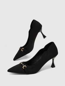 CUCCOO BIZCHIC Women's Shoes Metal Buckle Detail Pointed Toe Stiletto Lightweight Commute Black High Heel Pumps Daily Date Commute Fall Shoes - Black - View 2