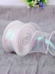 Gradient Iridescent Sheer Organza Ribbon Rolls, 4cm Width, About 9 Meters Per Roll, Shiny Transparent Chiffon Wavy Edge Ribbons For Gift Packaging, Floral Bouquet, Bow Making, Wedding DIY Decor - multicolor - View 21