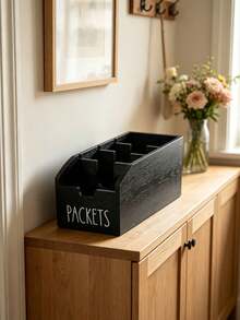 1pc Wooden Grid Storage Organizer Box, Multi-Compartment Countertop Holder For Tea Bags Coffee Pods Spices, Black/Brown Kitchen Pantry Decor - Black - View 9