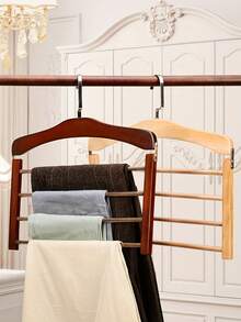 Multi-Layer Wooden Pants Hanger, Solid Wood Space Saving Closet Organizer, Non-Slip Multifunctional Storage Rack For Pants, Jeans, Skirts And Scarves, Wardrobe Bedroom Closet Organization, Home Storage Essentials, 1 Pack - Multicolor - View 4