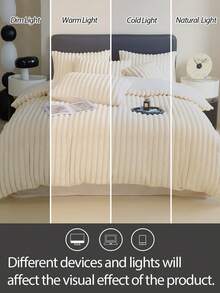 Cirelle 2/3 Pcs Cream Plush Ribbed Duvet Cover Set - Ultra Soft Fluffy Striped Fleece Comforter Cover With 1/2 Matching Pillow Shams, Warm Winter Velvet Bedding Set (No Insert) - Beige - View 7