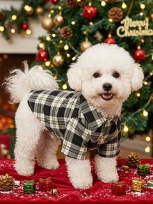 PETSIN 1pc Christmas Plaid Pet Shirt In Black And White - Multicolor - View 6