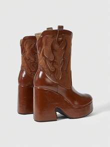 ROMWE Fairycore High Heel High Water Platform Western Women's Boots - Camel - View 3