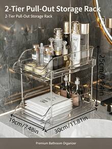 1pc 2‑3 Tier Pull‑Out Drawer Storage Rack, Clear PET Cosmetic Bathroom Countertop Organizer For Skincare Toiletries - Multicolor - View 5