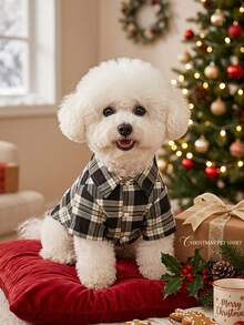 PETSIN 1pc Christmas Plaid Pet Shirt In Black And White - Multicolor - View 4