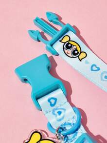 THE POWERPUFF GIRLS X SHEIN 通用卡通角色印花寵物散步四合一套裝，印花背心式胸背帶附牽繩、項圈與排泄物收納袋，適用狗與貓的戶外散步裝備，多種尺寸 - 藍色 - 查看 9