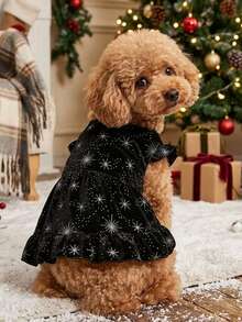 PETSIN 1pc Premium Christmas Snowflake Star Pattern Pet Velvet Dress, Black - Multicolor - View 3