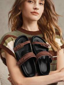 Solecia Sandal Datar Wanita Terbaru, Sandal Selop, Nyaman dan Kasual. - Coffee Brown - View 2